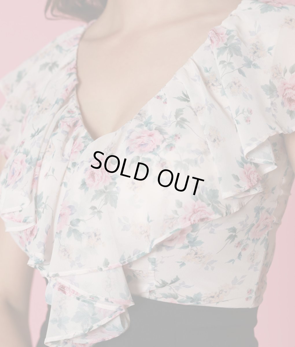 画像9: [韓国製][rinfarre][SALE品のため返品不可＆再入荷なしの現品限り]花柄・フリル・シフォンブラウス・金ボタン・ハイウエスト・マーメイド・ミディアムスカート・セットアップ・ツーピース[山崎みどり着用]《送料＆代引き手数料無料》my (9)