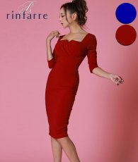 画像1: [韓国製][rinfarre]七分袖・スクエアネック・ハイウエスト・シンプル・タイト・ミディアムドレス・ワンピース[山崎みどり・黒木麗奈着用][送料無料]myrd (1)