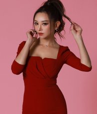 画像6: [韓国製][rinfarre]七分袖・スクエアネック・ハイウエスト・シンプル・タイト・ミディアムドレス・ワンピース[山崎みどり・黒木麗奈着用][送料無料]myrd (6)