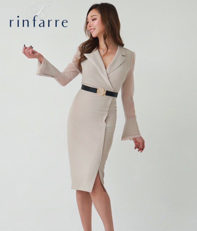 長袖タイトシンプルミディアムドレス/黒木麗奈 - カラードレス