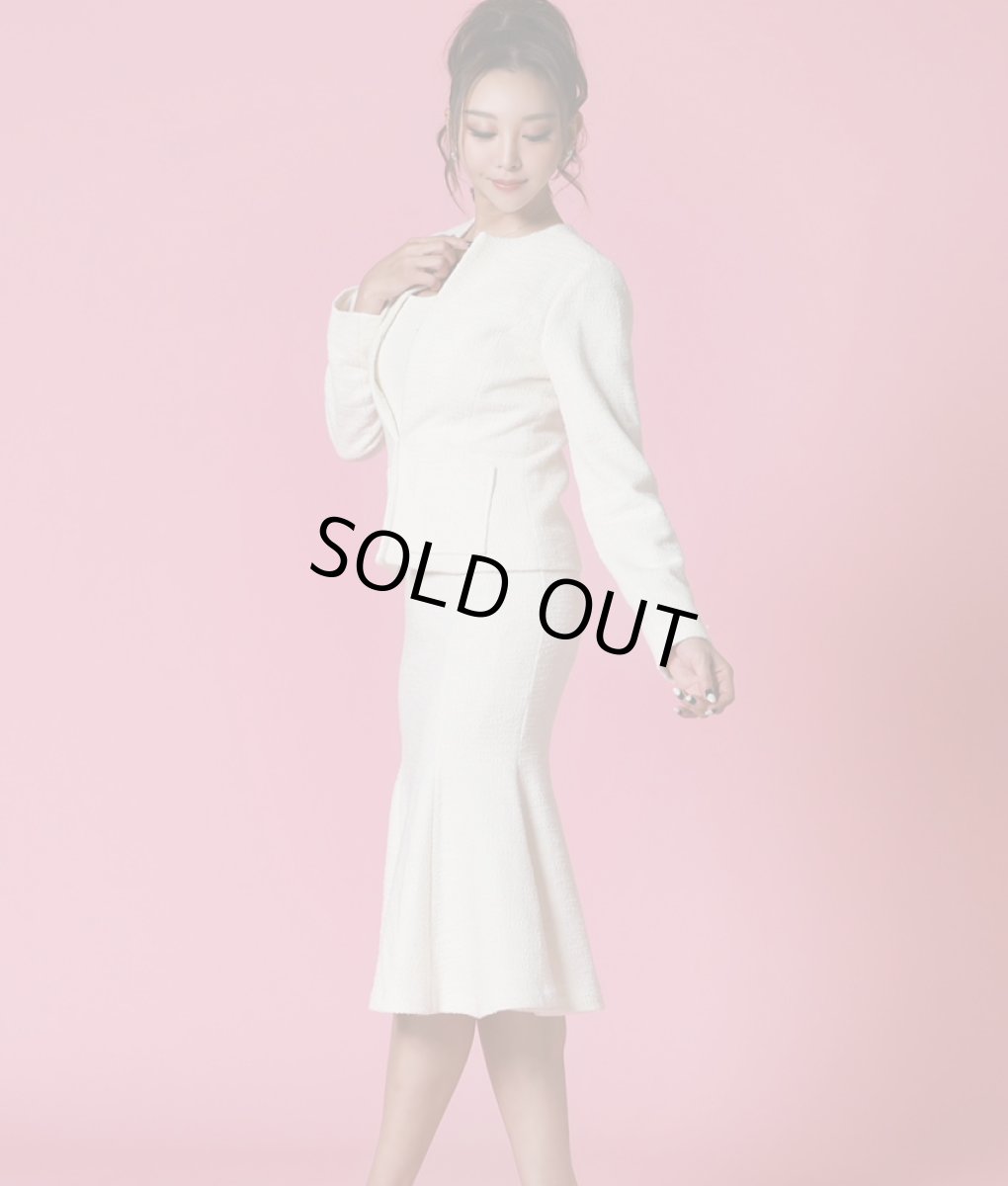 画像3: [韓国製][rinfarre][SALE品のため返品不可＆再入荷なしの現品限り]ホワイトツイード・マーメードライン・ミディアムドレス・ワンピース・ジャケット・セットアップ・ツーピース[山崎みどり着用]《送料＆代引き手数料無料》my (3)