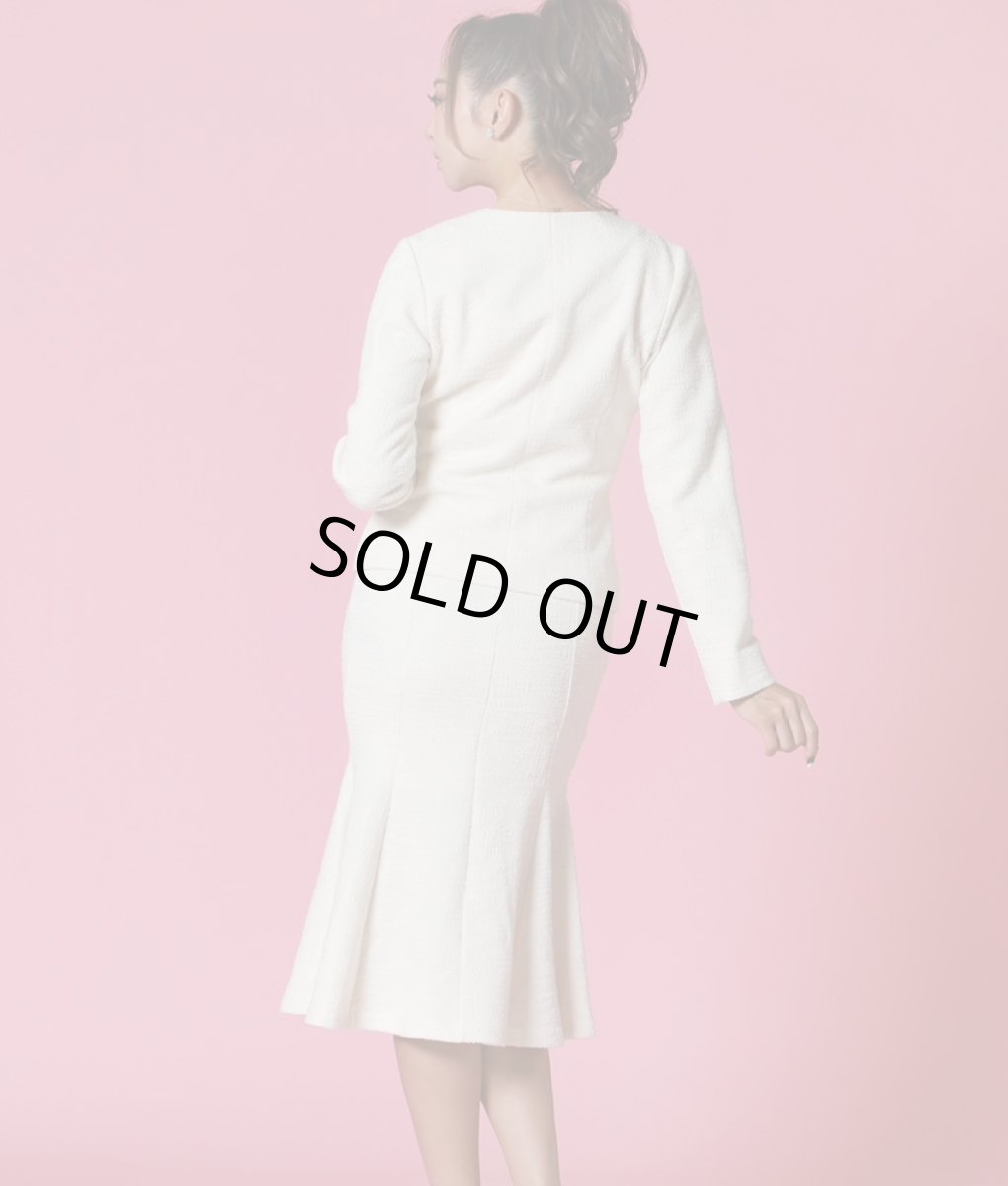 画像4: [韓国製][rinfarre][SALE品のため返品不可＆再入荷なしの現品限り]ホワイトツイード・マーメードライン・ミディアムドレス・ワンピース・ジャケット・セットアップ・ツーピース[山崎みどり着用]《送料＆代引き手数料無料》my (4)