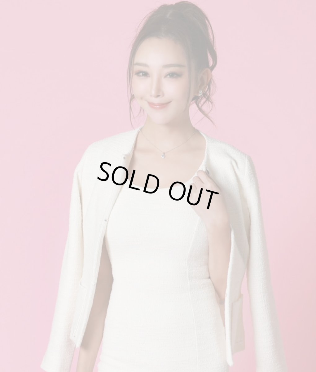 画像5: [韓国製][rinfarre][SALE品のため返品不可＆再入荷なしの現品限り]ホワイトツイード・マーメードライン・ミディアムドレス・ワンピース・ジャケット・セットアップ・ツーピース[山崎みどり着用]《送料＆代引き手数料無料》my (5)