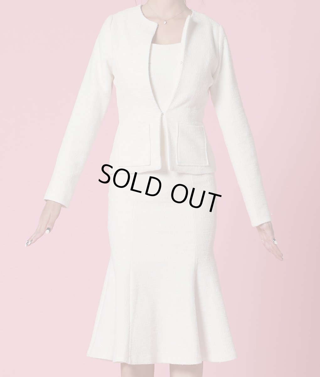 画像7: [韓国製][rinfarre][SALE品のため返品不可＆再入荷なしの現品限り]ホワイトツイード・マーメードライン・ミディアムドレス・ワンピース・ジャケット・セットアップ・ツーピース[山崎みどり着用]《送料＆代引き手数料無料》my (7)
