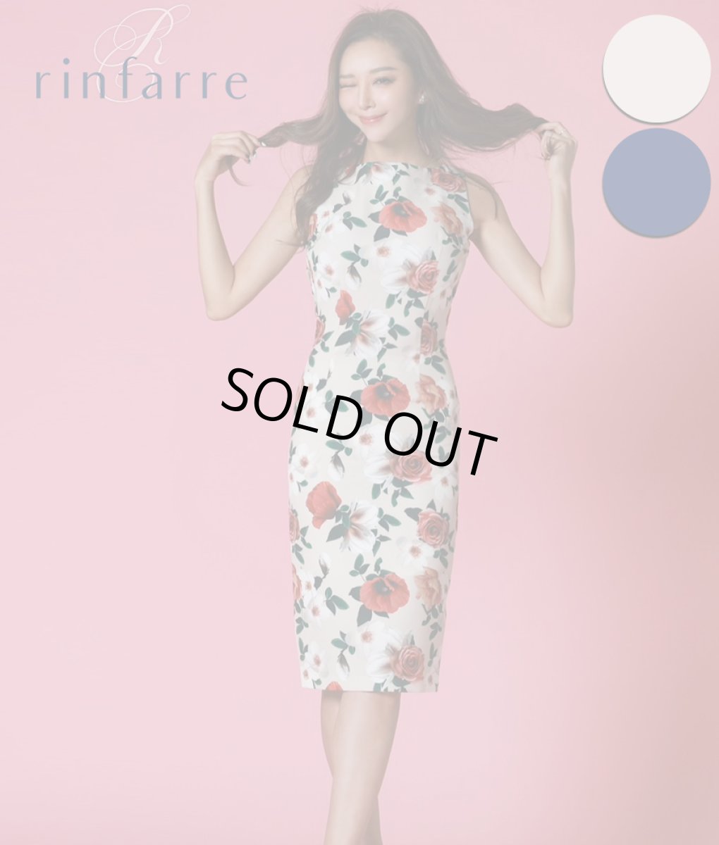 画像1: [韓国製][rinfarre][SALE品のため返品不可＆再入荷なしの現品限り]花柄・ノースリーブ・大人・タイト・ボートネック・ミディアムドレス・ワンピース[山崎みどり・黒木麗奈着用][送料無料]myju (1)