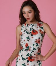画像5: [韓国製][rinfarre][SALE品のため返品不可＆再入荷なしの現品限り]花柄・ノースリーブ・大人・タイト・ボートネック・ミディアムドレス・ワンピース[山崎みどり・黒木麗奈着用][送料無料]myju (5)