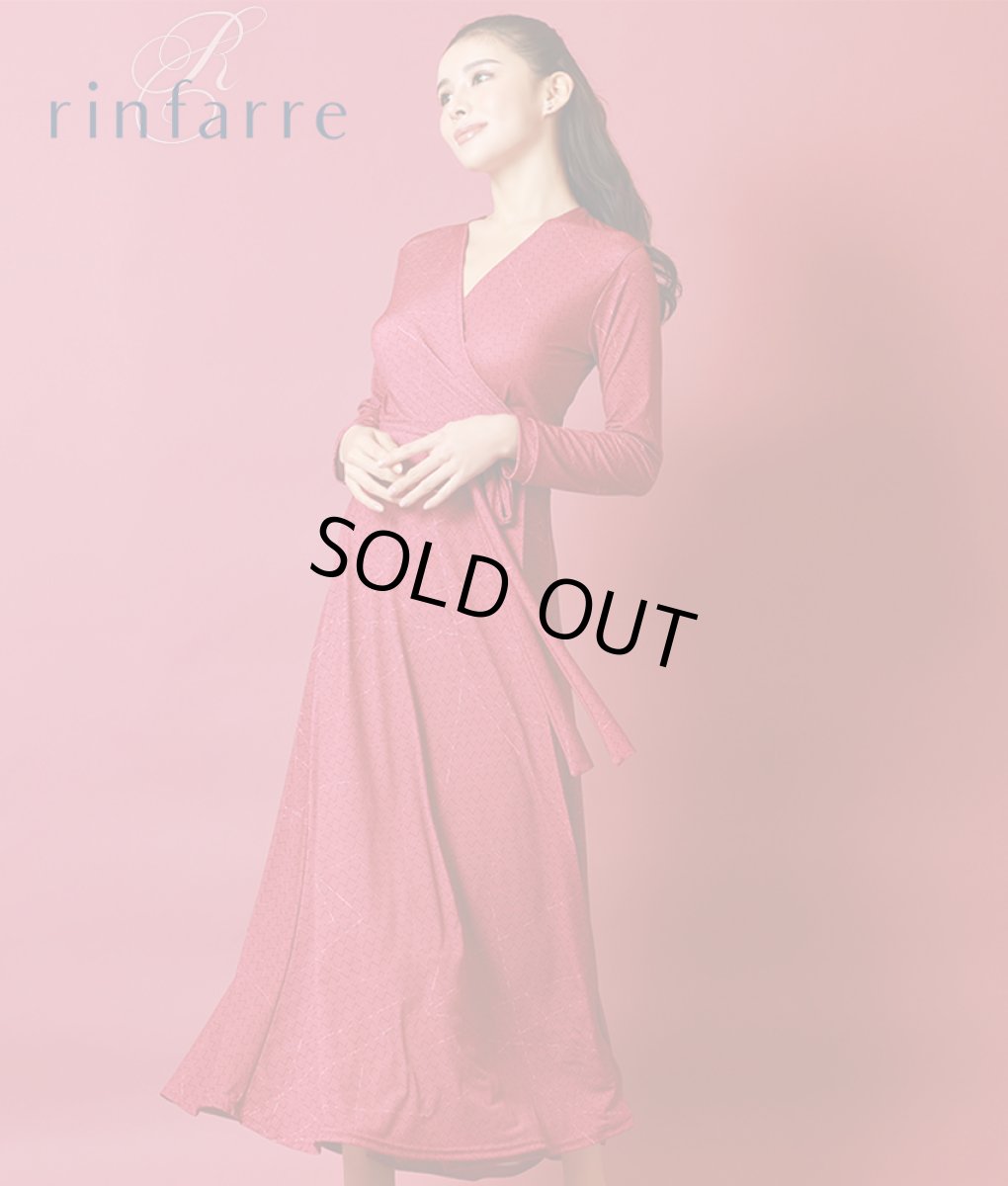 画像1: [韓国製][rinfarre][SALE品のため返品不可＆再入荷なしの現品限り]ビビッドピンク・ジオメトリック・Vネック・カシュクール・長袖・マキシ・ロングドレス・ラップ・ワンピース[MIRIN着用][送料無料] (1)