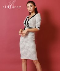 画像1: [韓国製][rinfarre][SALE品のため返品不可＆再入荷なしの現品限り]ライトグレー・ツイード・ブラックライン・Vネック・五分袖・タイト・ミディアムドレス・ワンピース[MIRIN着用][送料無料] (1)