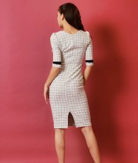 画像3: [韓国製][rinfarre][SALE品のため返品不可＆再入荷なしの現品限り]ライトグレー・ツイード・ブラックライン・Vネック・五分袖・タイト・ミディアムドレス・ワンピース[MIRIN着用][送料無料] (3)