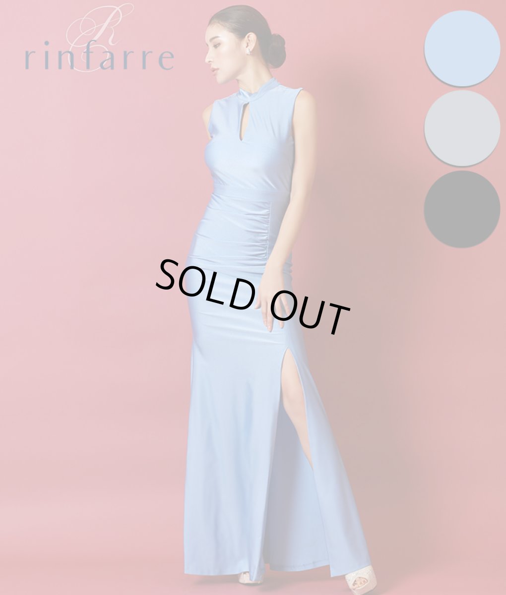 画像1: [韓国製][rinfarre][SALE品のため返品不可＆再入荷なしの現品限り]シンプル・サテン生地・胸元カット・背中開き・ストレッチ・ハイネック・ノースリーブ・ロングドレス[MIRIN・れお着用] (1)