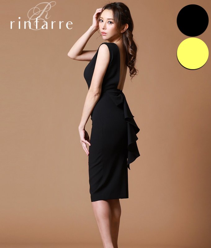 rinfarre バックオープン ドレス　M 韓国製][rinfarre] 背中見せ・バックオープン・リボン・フリルテール