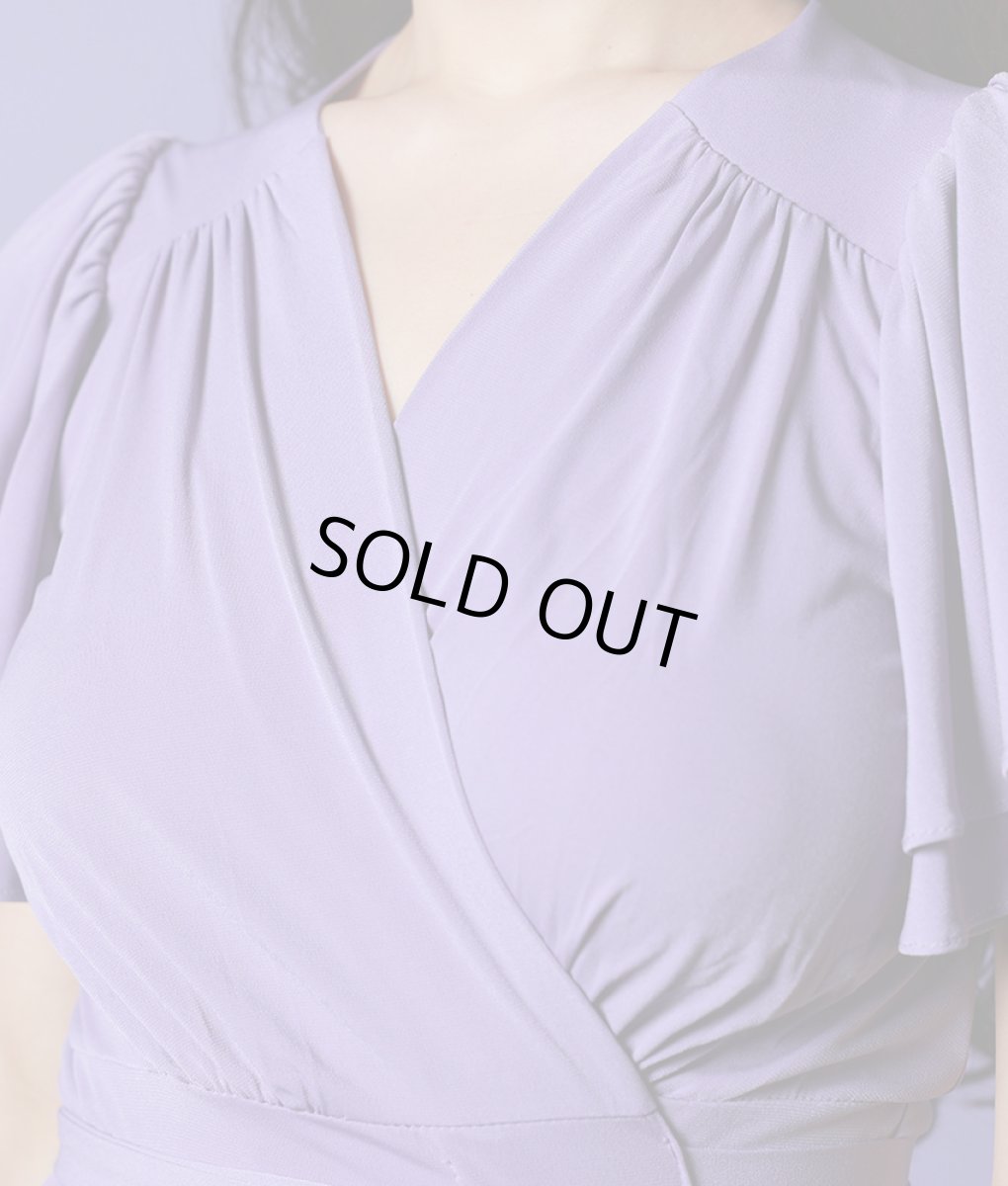 画像11: [韓国製][rinfarre]シンプル・無地・Vネック・カシュクール・フリルスリーブ・半袖・マキシ・ミディアムドレス・ワンピース[MIRIN着用] (11)