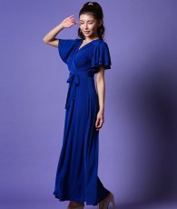 画像3: [韓国製][rinfarre]シンプル・無地・Vネック・カシュクール・フリルスリーブ・半袖・マキシ・ミディアムドレス・ワンピース[MIRIN着用] (3)