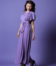 画像4: [韓国製][rinfarre]シンプル・無地・Vネック・カシュクール・フリルスリーブ・半袖・マキシ・ミディアムドレス・ワンピース[MIRIN着用] (4)