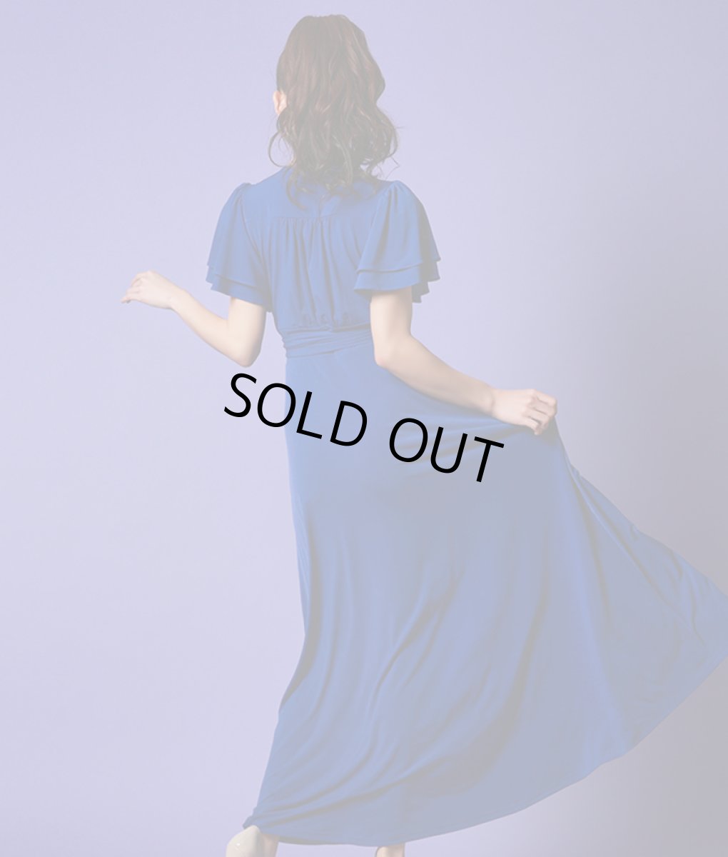 画像5: [韓国製][rinfarre]シンプル・無地・Vネック・カシュクール・フリルスリーブ・半袖・マキシ・ミディアムドレス・ワンピース[MIRIN着用] (5)