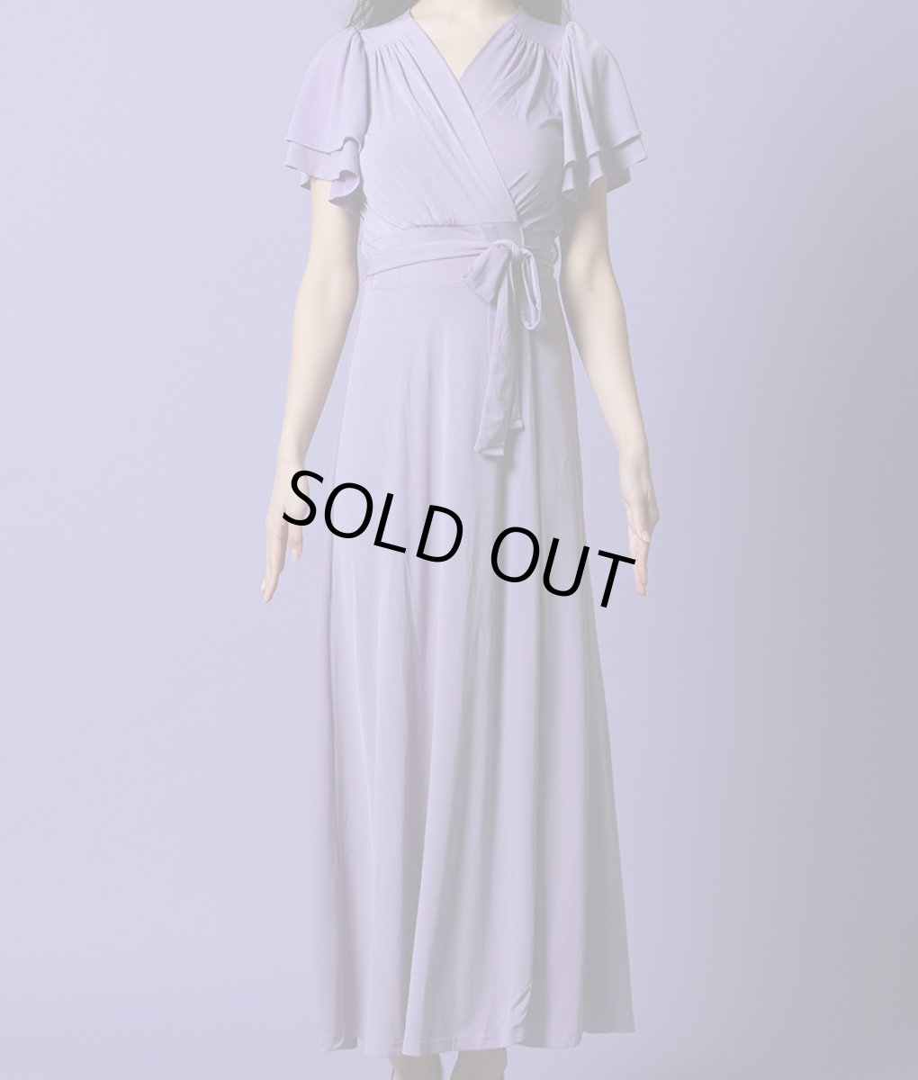 画像8: [韓国製][rinfarre]シンプル・無地・Vネック・カシュクール・フリルスリーブ・半袖・マキシ・ミディアムドレス・ワンピース[MIRIN着用] (8)