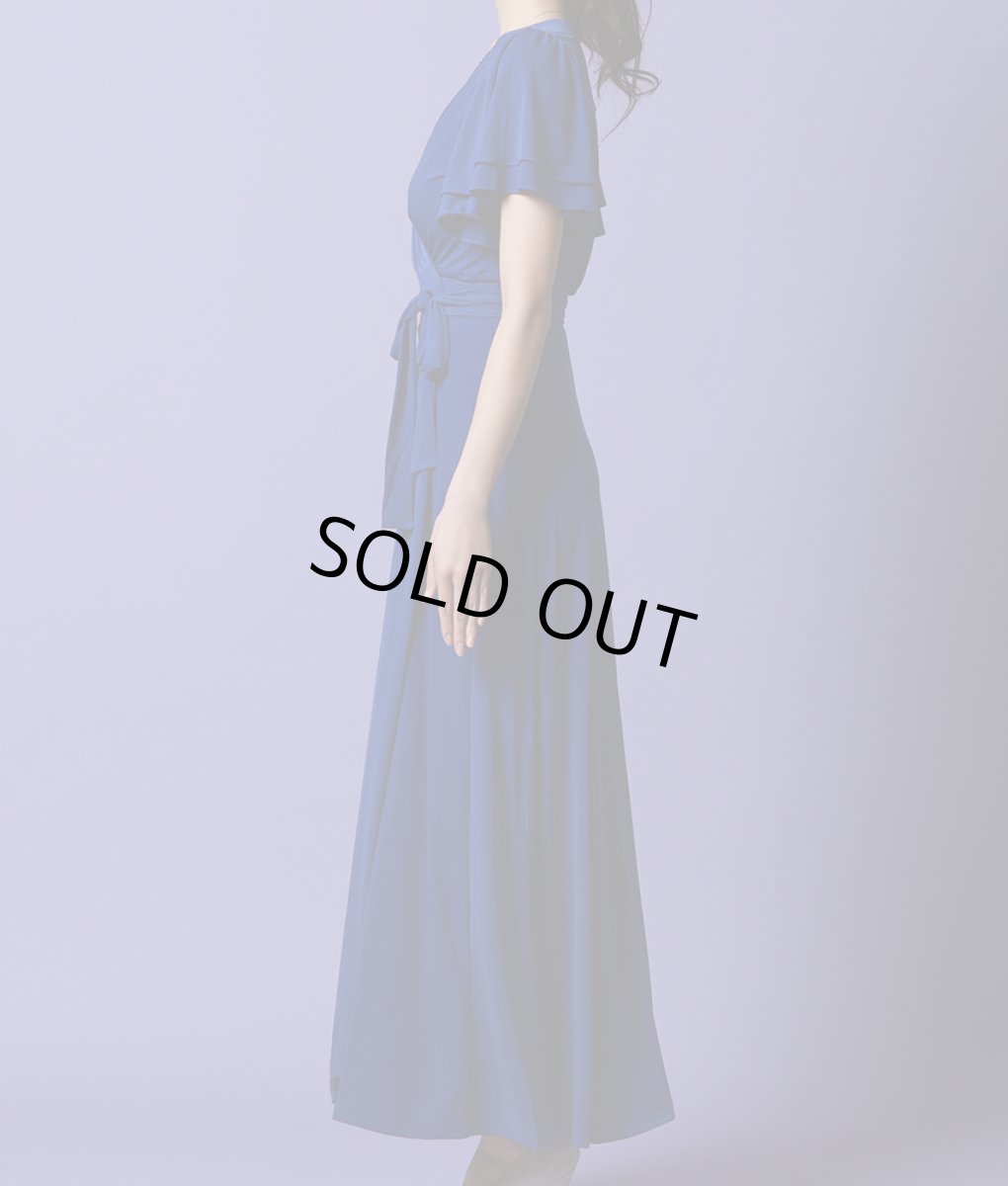 画像9: [韓国製][rinfarre]シンプル・無地・Vネック・カシュクール・フリルスリーブ・半袖・マキシ・ミディアムドレス・ワンピース[MIRIN着用] (9)