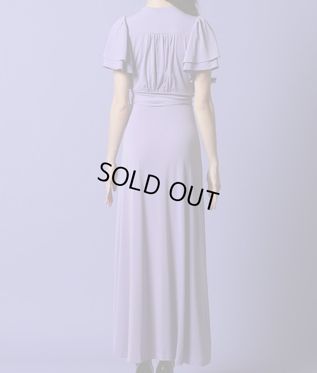 画像10: [韓国製][rinfarre]シンプル・無地・Vネック・カシュクール・フリルスリーブ・半袖・マキシ・ミディアムドレス・ワンピース[MIRIN着用] (10)