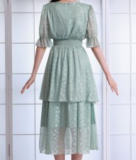 画像8: [rinfarre prom][SALE品のため返品不可＆再入荷なしの現品限り]ミントグリーン・スクエアネック・ドット・ティアードフリル・シフォン・半袖・ミディアムドレス・ワンピース[黒木麗奈着用]《送料＆代引き手数料無料》 (8)