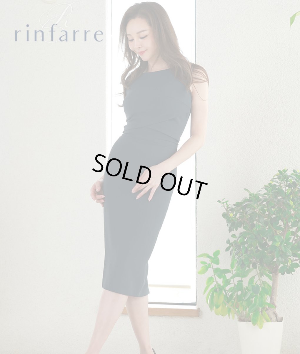 画像1: [rinfarre]シンプル・無地・ボートネック・フロントクロス・ノースリーブ・タイト・ミディアムドレス・ワンピース[山崎みどり着用][送料無料] (1)