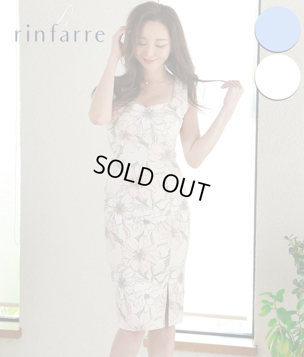 画像1: [SALE品のため返品不可＆再入荷なしの現品限り][韓国製][rinfarre]花柄・ジャガード・ハートカット・ノースリーブ・タイト・ミディアムドレス・ワンピース[山崎みどり着用]myall (1)