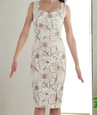 画像8: [SALE品のため返品不可＆再入荷なしの現品限り][韓国製][rinfarre]花柄・ジャガード・ハートカット・ノースリーブ・タイト・ミディアムドレス・ワンピース[山崎みどり着用]myall (8)