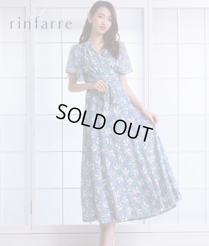 半袖花柄フリルカシュクールワンピース/黒木麗奈 - カラードレス