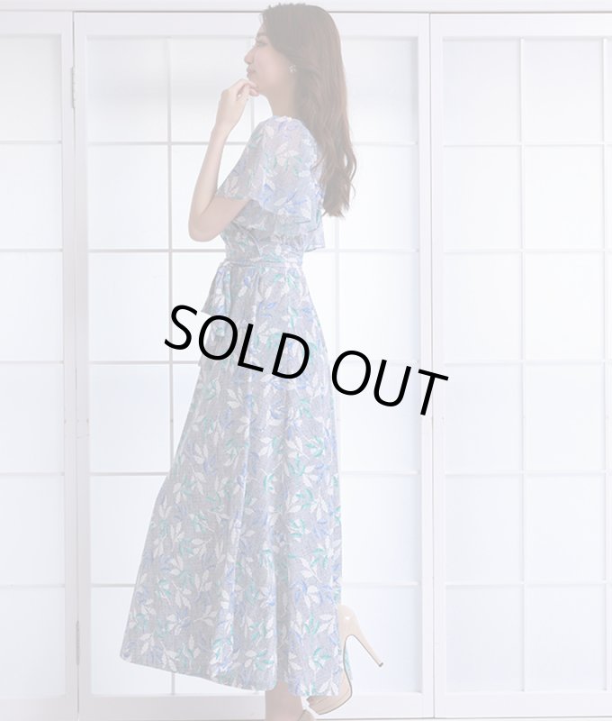 半袖花柄フリルカシュクールワンピース/黒木麗奈 - カラードレス