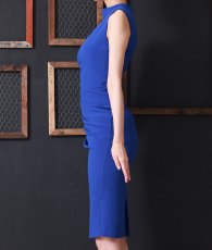 画像9: [SALE品のため返品不可＆再入荷なしの現品限り][韓国製][rinfarre]シンプル・無地・タック入り・胸元カット・プチハイネック・タイト・ミディアムドレス・ワンピース[黒木麗奈着用] (9)