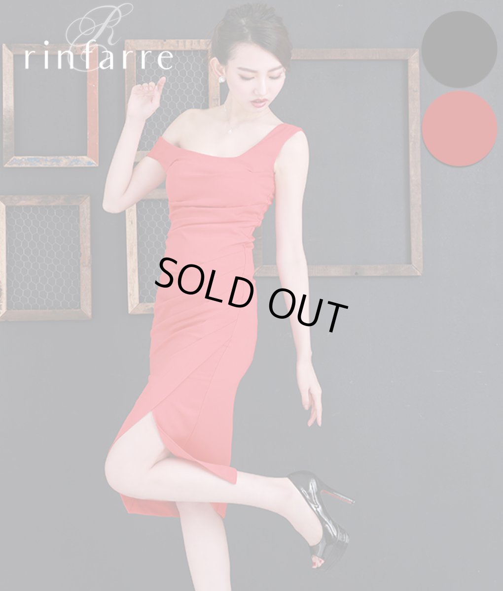 画像1: [SALE品のため返品不可＆再入荷なしの現品限り][韓国製][rinfarre]シンプル・アシメントリー・サイドスリット・無地・タイト・ミディアムドレス・ワンピース[黒木麗奈着用] (1)