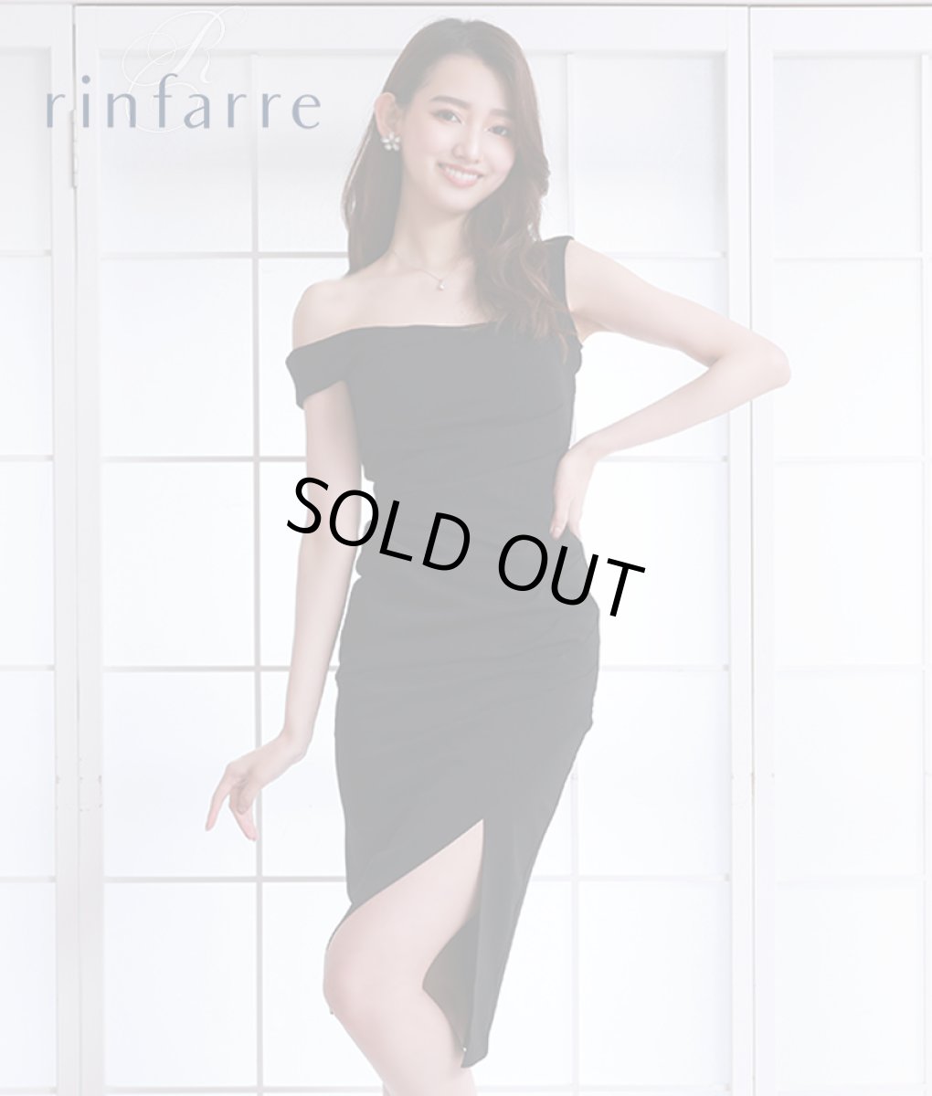 画像2: [SALE品のため返品不可＆再入荷なしの現品限り][韓国製][rinfarre]シンプル・アシメントリー・サイドスリット・無地・タイト・ミディアムドレス・ワンピース[黒木麗奈着用] (2)