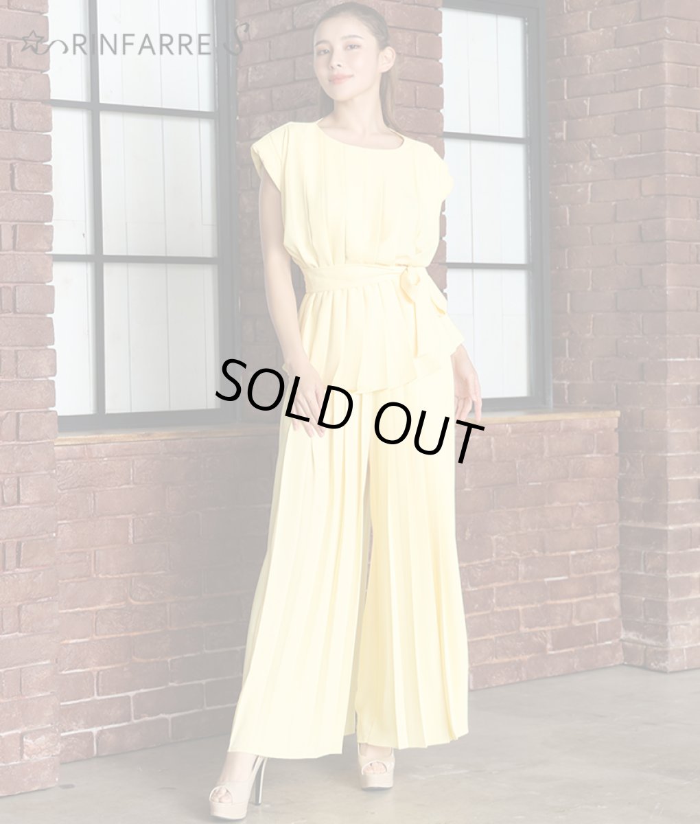 画像1: [rinfarre][SALE品のため返品不可＆再入荷なしの現品限り]プリーツ・ノースリーブ・ハイウエスト・ワイドパンツ・パンツドレス・セットアップ・スーツ[MIRIN着用] (1)