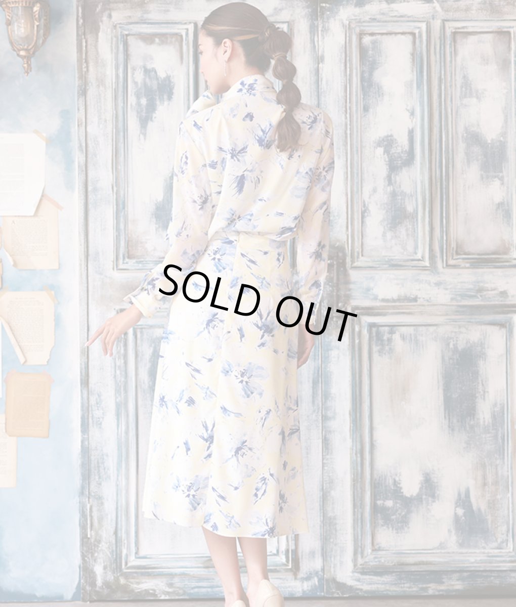 画像3: [SALE品のため返品不可＆再入荷なしの現品限り][韓国製][rinfarre]イエロー・ブルー花柄・プリント・リボンタイ・長袖ブラウス・フレア・ミディアムスカート・セットアップ・ツーピース[れお着用] (3)