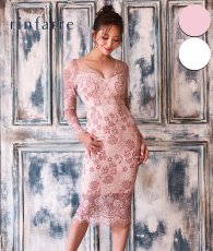 画像1: [セール品のため返品不可＆再入荷なしの現品限り][韓国製][rinfarre]長袖・総レース・シースルーミックス・タイト・ミディアムドレス・ワンピース[山崎みどり・れお着用] (1)