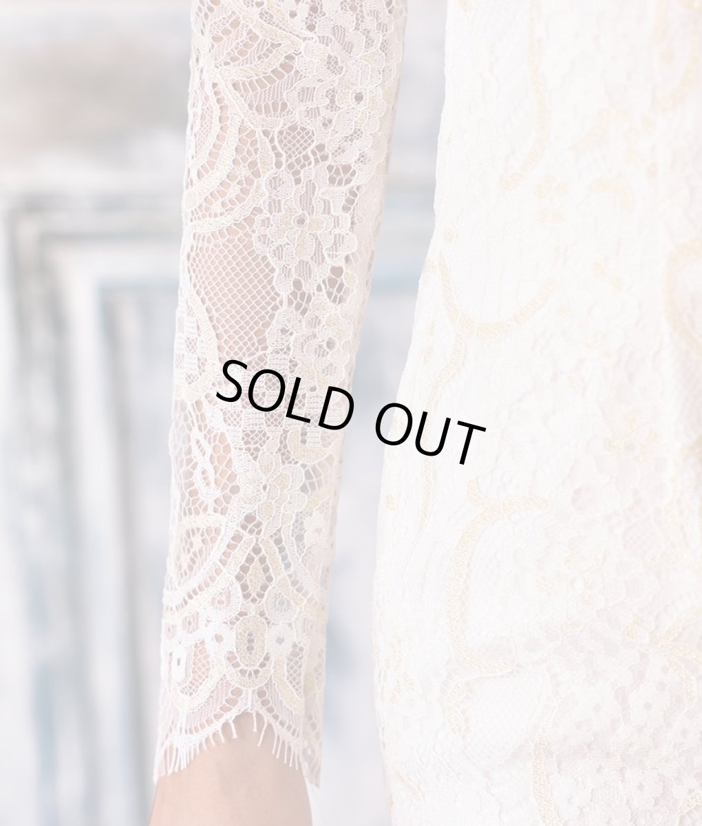 画像13: [セール品のため返品不可＆再入荷なしの現品限り][韓国製][rinfarre]長袖・総レース・シースルーミックス・タイト・ミディアムドレス・ワンピース[山崎みどり・れお着用] (13)