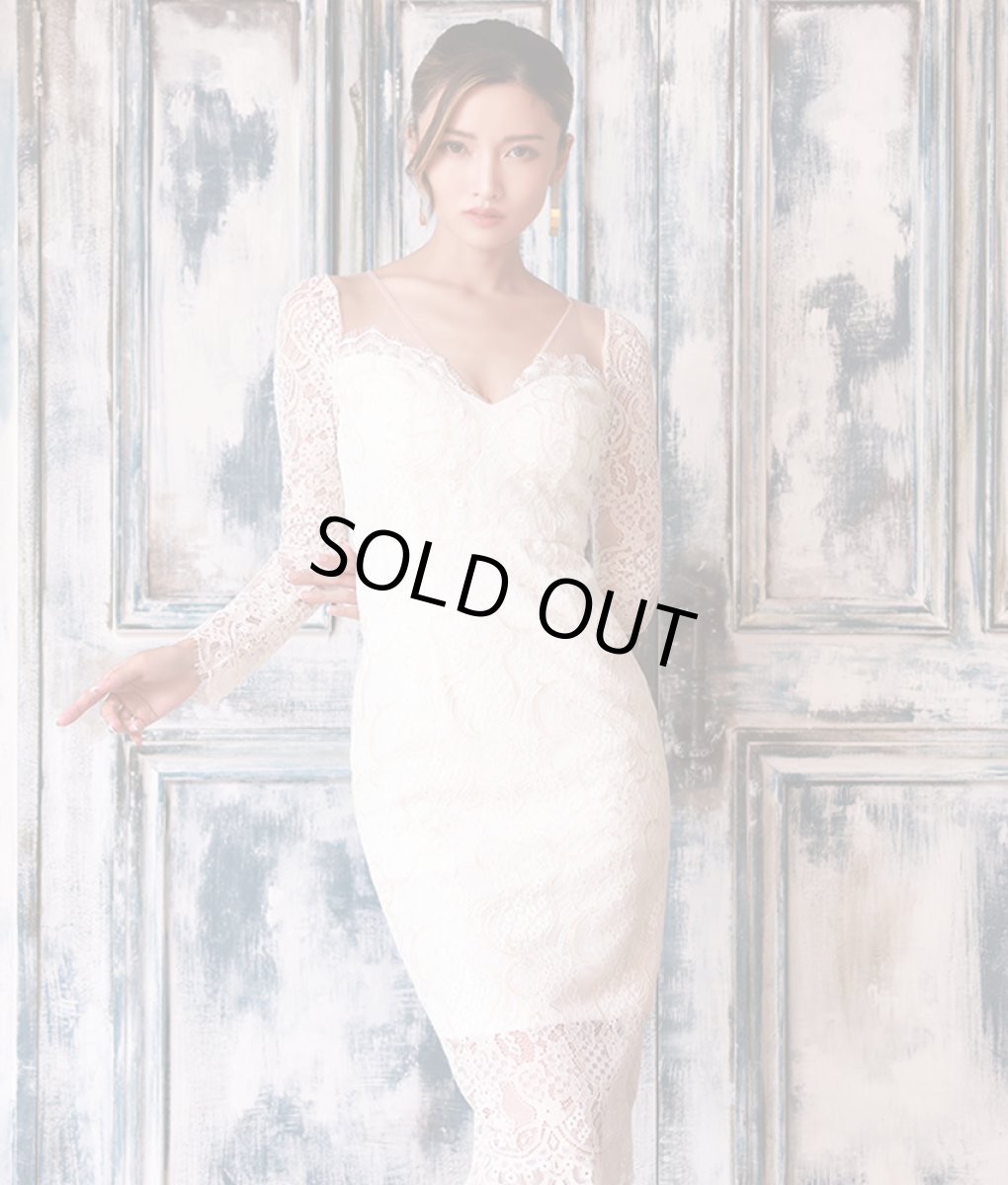 画像6: [セール品のため返品不可＆再入荷なしの現品限り][韓国製][rinfarre]長袖・総レース・シースルーミックス・タイト・ミディアムドレス・ワンピース[山崎みどり・れお着用] (6)