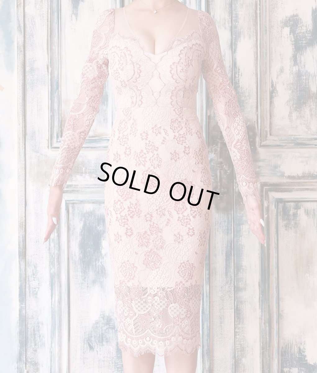 画像8: [セール品のため返品不可＆再入荷なしの現品限り][韓国製][rinfarre]長袖・総レース・シースルーミックス・タイト・ミディアムドレス・ワンピース[山崎みどり・れお着用] (8)