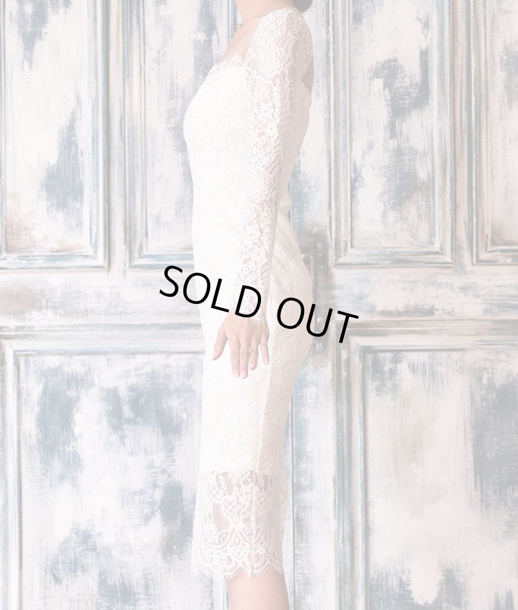 画像9: [セール品のため返品不可＆再入荷なしの現品限り][韓国製][rinfarre]長袖・総レース・シースルーミックス・タイト・ミディアムドレス・ワンピース[山崎みどり・れお着用] (9)