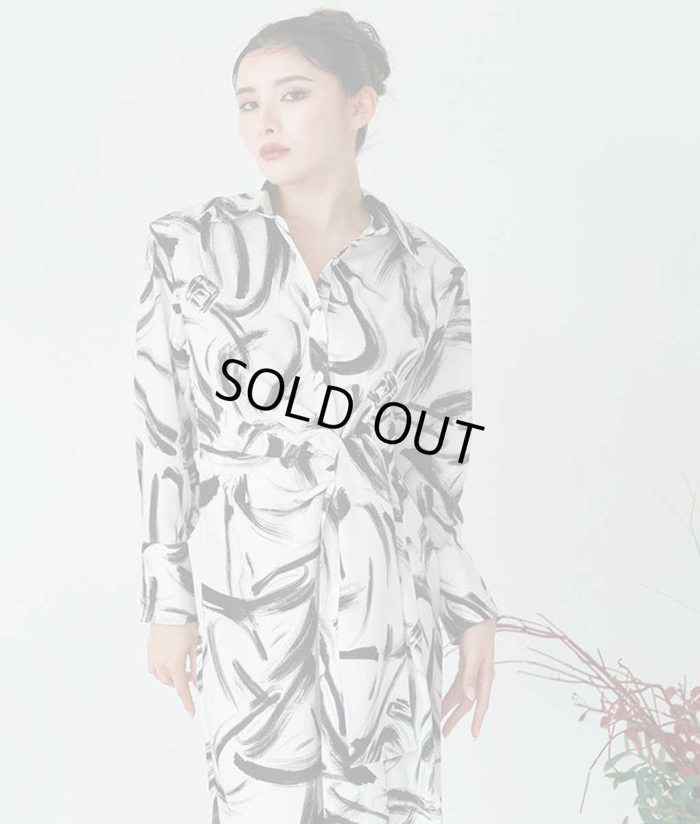 画像4: [rinfarre]ホワイト×ペイント柄・シャツワンピース・ウエストマーク・長袖・マキシドレス・ロング・ワンピース[MIRIN着用][送料無料] (4)