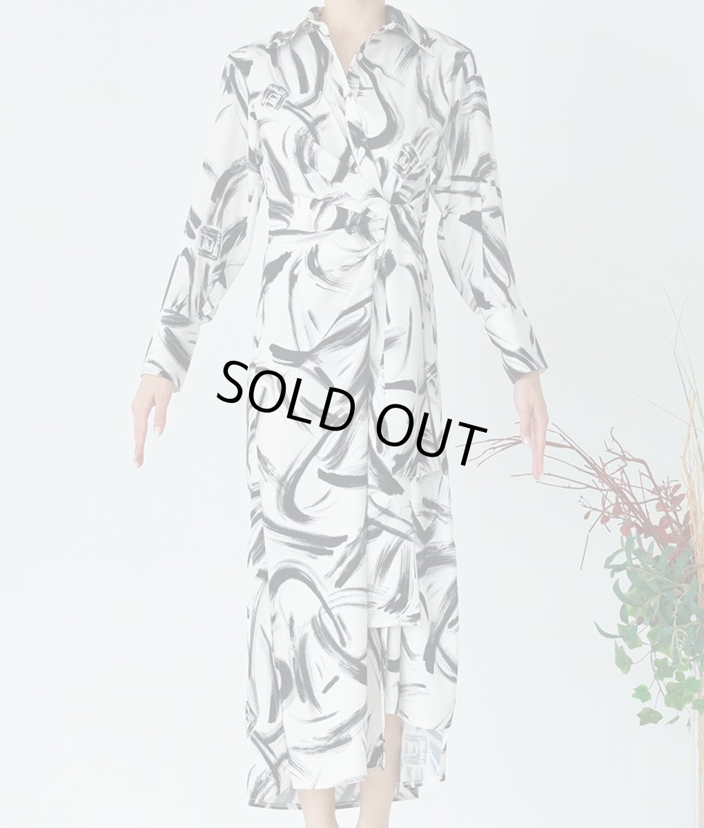 画像6: [rinfarre]ホワイト×ペイント柄・シャツワンピース・ウエストマーク・長袖・マキシドレス・ロング・ワンピース[MIRIN着用][送料無料] (6)