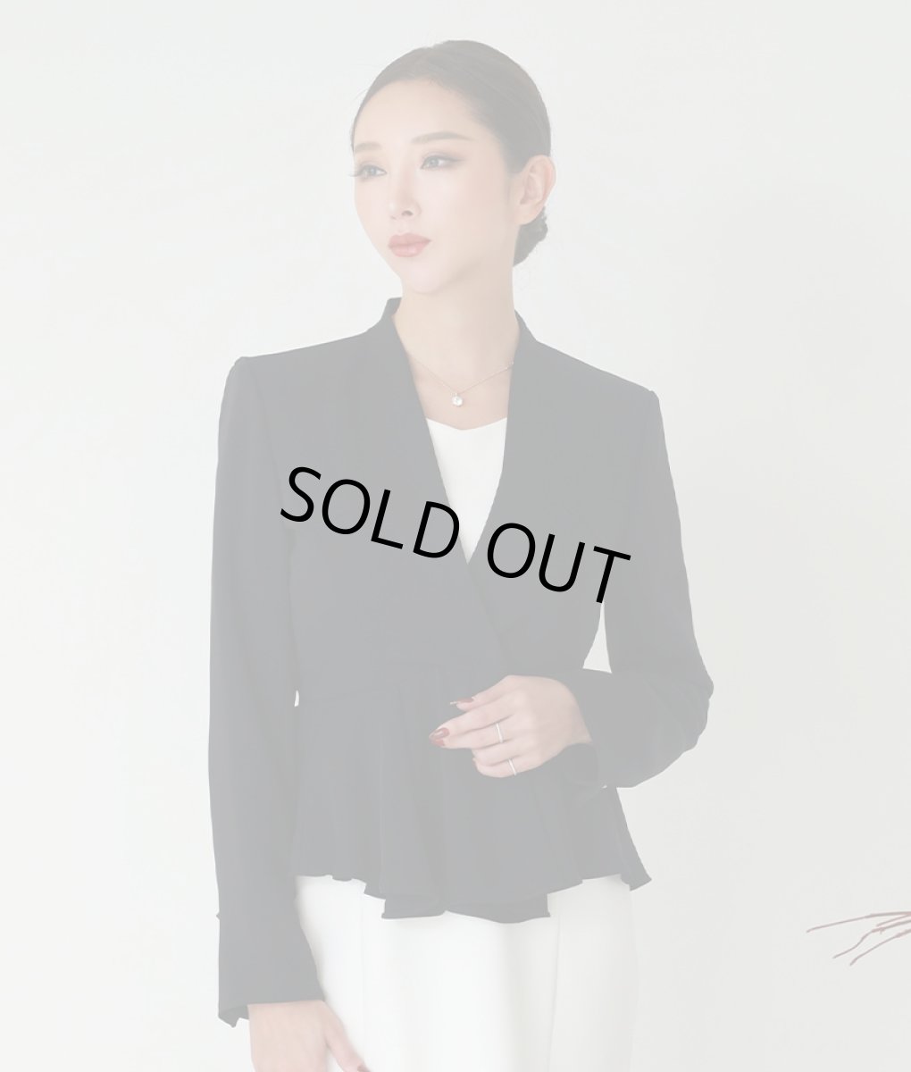 画像4: [rinfarre]シンプル・ブラック・ペプラム・長袖・大人シルエット・ジャケット[山崎みどり着用] (4)