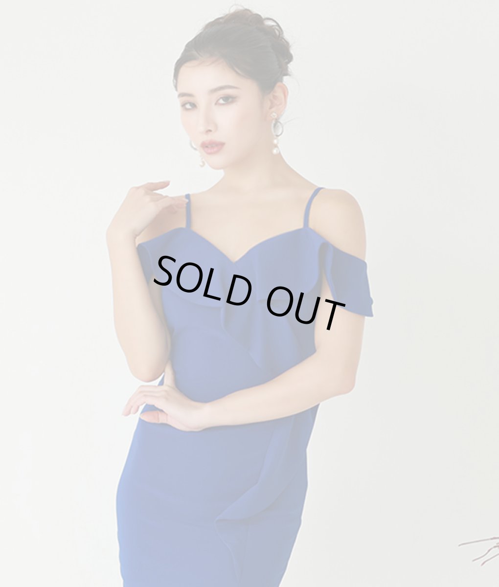 画像4: [SALE品のため返品不可＆再入荷なしの現品限り][韓国製][rinfarre]フリル・オフショルダー・ブルー・バイカラー・セクシー・タイト・ミディアムドレス・ワンピース[MIRIN着用] (4)