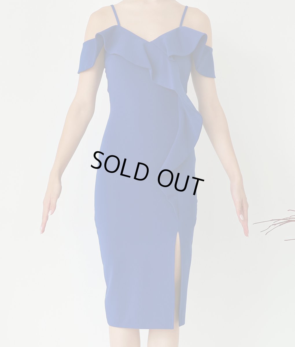 画像6: [SALE品のため返品不可＆再入荷なしの現品限り][韓国製][rinfarre]フリル・オフショルダー・ブルー・バイカラー・セクシー・タイト・ミディアムドレス・ワンピース[MIRIN着用] (6)