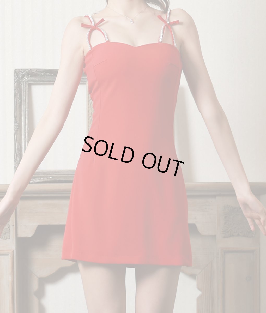 画像8: [韓国製][rinfarre]キャミソール・リボン&ビジューポイント・ショート丈・Aライン・ノースリーブ・ミニドレス・ワンピース[黒木麗奈着用][送料無料] (8)