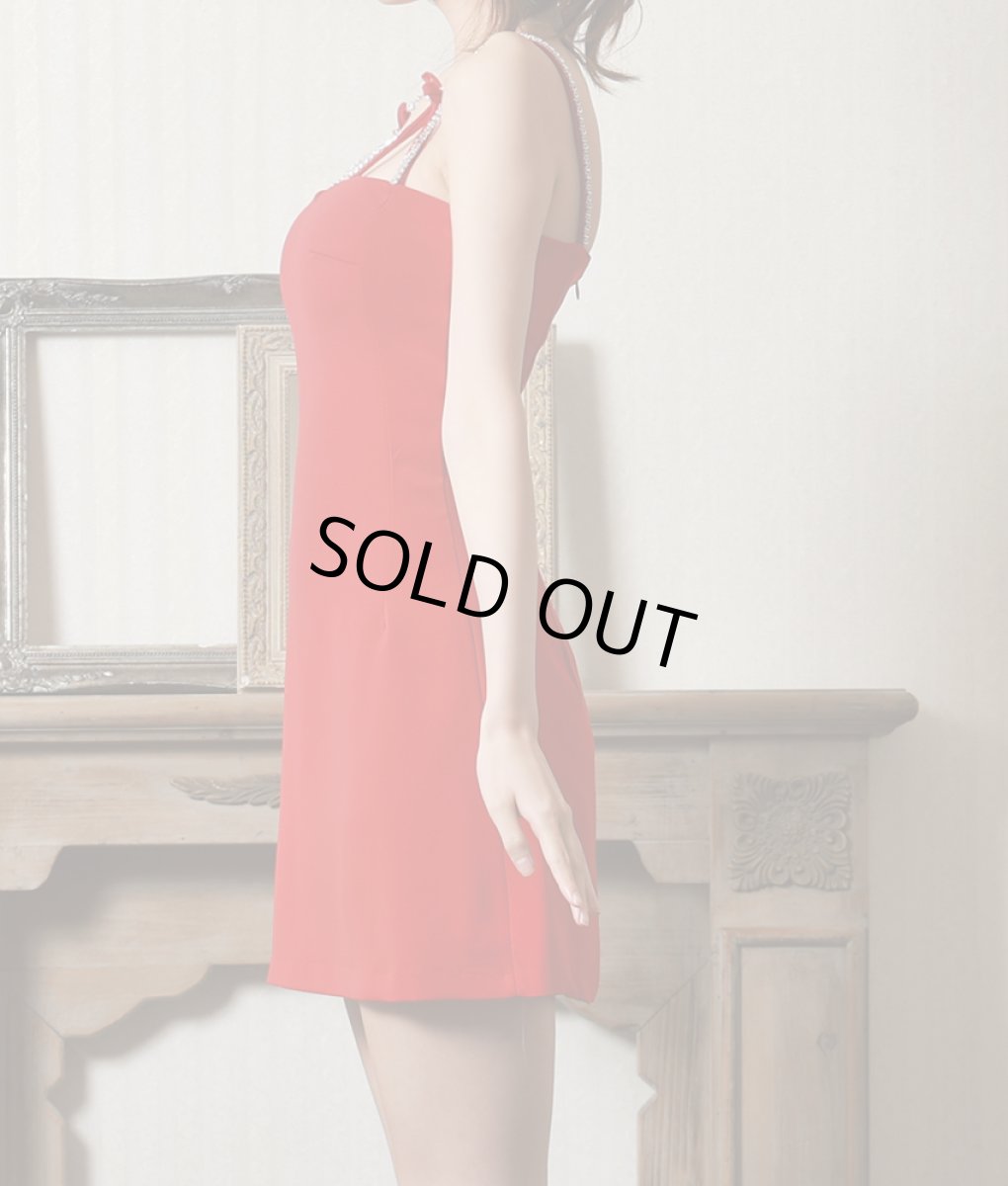 画像9: [韓国製][rinfarre]キャミソール・リボン&ビジューポイント・ショート丈・Aライン・ノースリーブ・ミニドレス・ワンピース[黒木麗奈着用][送料無料] (9)