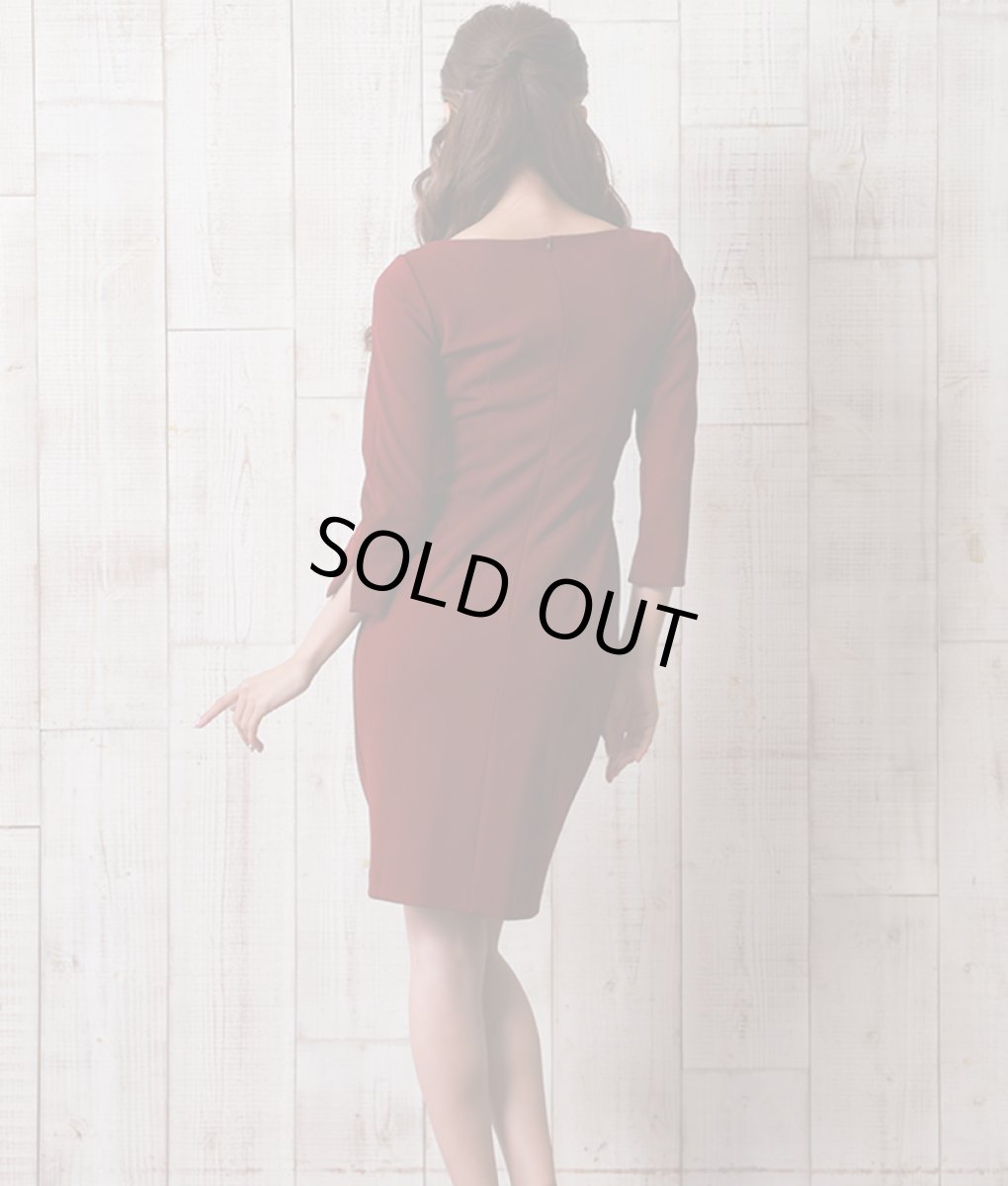 画像4: [韓国製][rinfarre][SALE品のため返品不可＆再入荷なしの現品限り]七分袖・フロントボタン付き・ワイン・ブラック・ストレッチ・タイト・ショート丈・ミニドレス・ワンピース[山崎みどり・れお着用][送料無料]mybk (4)