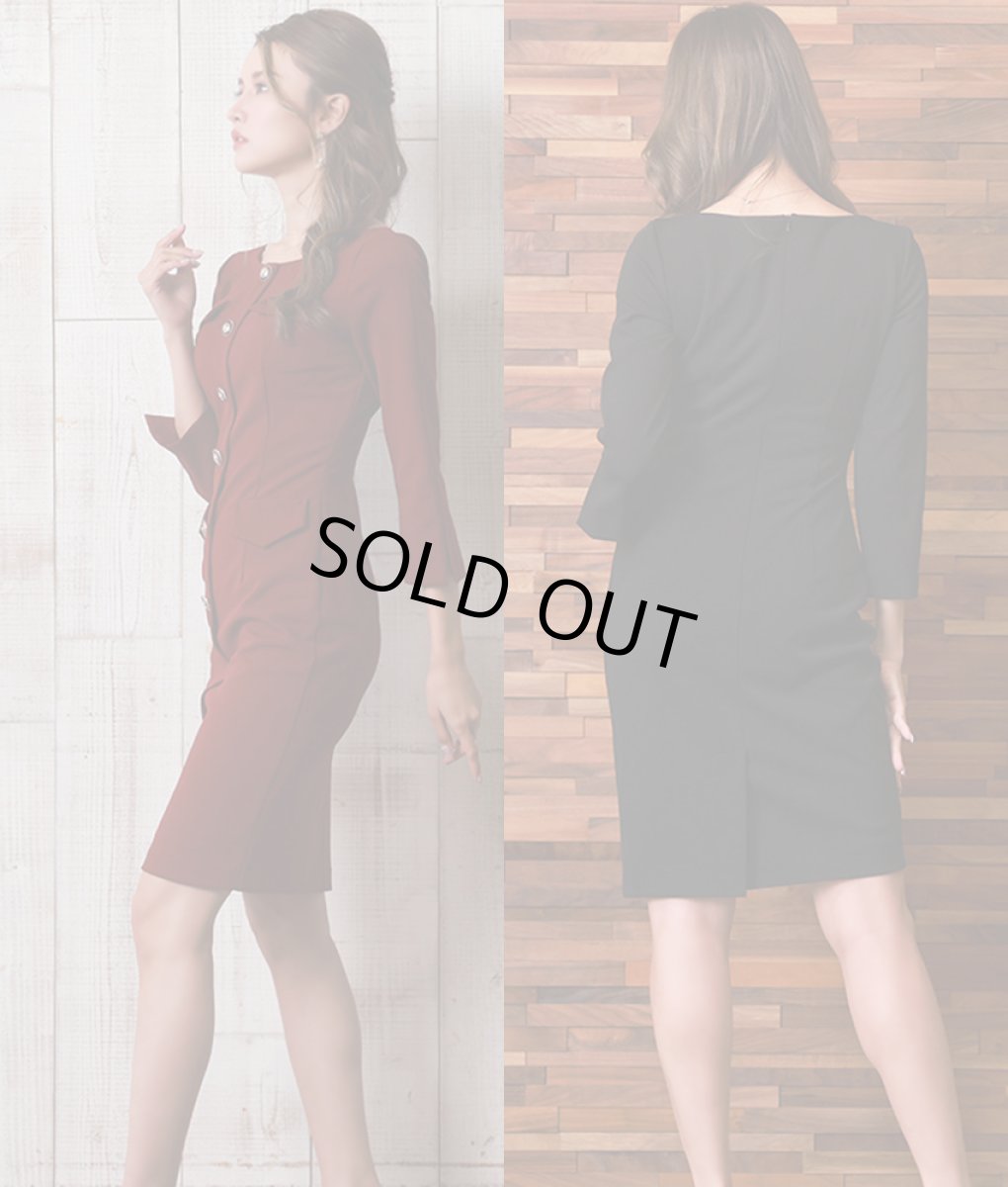 画像5: [韓国製][rinfarre][SALE品のため返品不可＆再入荷なしの現品限り]七分袖・フロントボタン付き・ワイン・ブラック・ストレッチ・タイト・ショート丈・ミニドレス・ワンピース[山崎みどり・れお着用][送料無料]mybk (5)