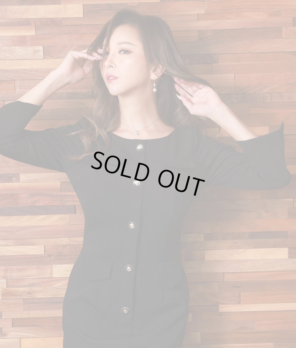 画像6: [韓国製][rinfarre][SALE品のため返品不可＆再入荷なしの現品限り]七分袖・フロントボタン付き・ワイン・ブラック・ストレッチ・タイト・ショート丈・ミニドレス・ワンピース[山崎みどり・れお着用][送料無料]mybk (6)