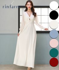 画像1: [韓国製][rinfarre]長袖・シフォンスリーブ・Aライン・ハイウエスト・シンプル・Vネック・ロングドレス[黒木麗奈・山崎みどり着用]《送料＆代引き手数料無料》mypjubk (1)