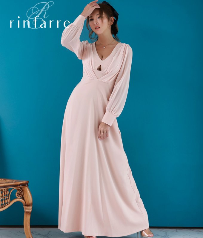 韓国製][rinfarre]長袖・シフォンスリーブ・Aライン・ハイウエスト